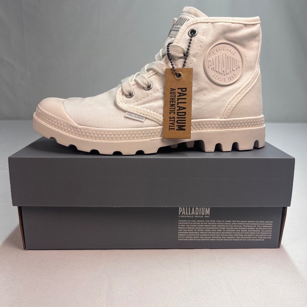 Palladium Pampa Hi Womens Boots‎ Size 6.5 Star White Canvas Ankle Sneakers